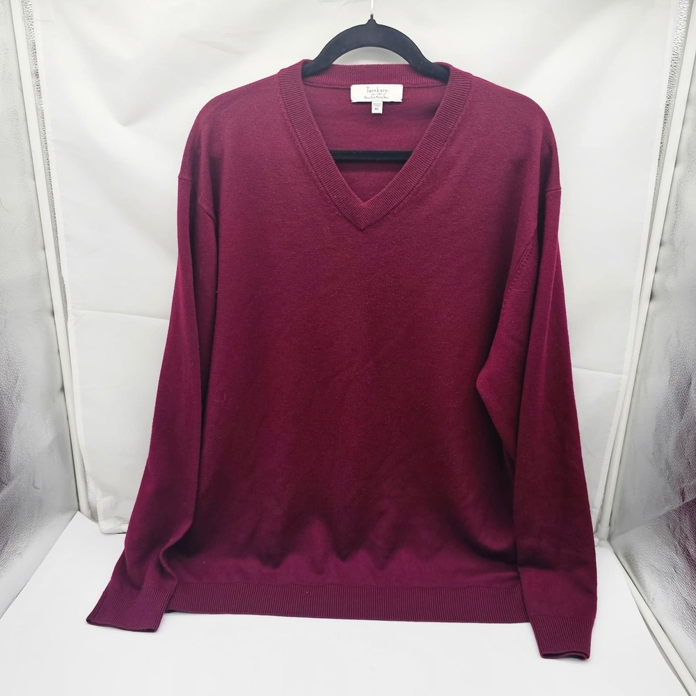 Turnbury Sweater Mens XL Burgundy Extra Fine Merino Wool V-Neck Preppy College